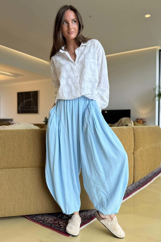 Noa Linen Blend Sia Barrel Trouser Baby Blue /16